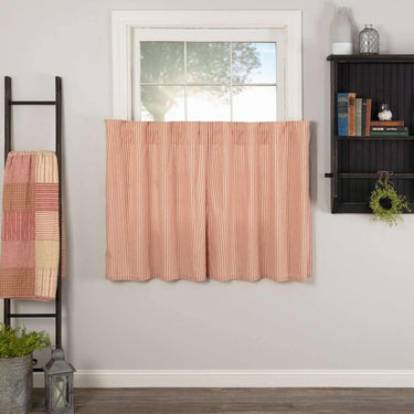 Sawyer Mill Red Ticking Stripe Tier Curtain Set of 2 L36xW36 VHC Brands - The Fox Decor